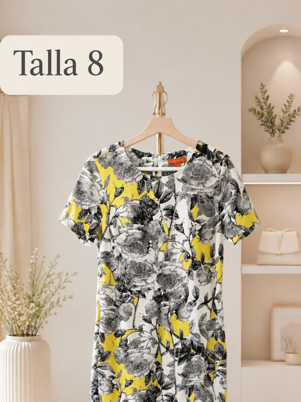 Floral Print Short Sleeve Top in Yellow and Gray - Women